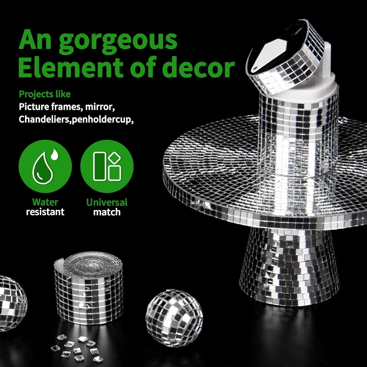 LONGKING 4728 Silver Square Mirror Mosaic Tiles, Glass DIY Craft Decoration, Disco Ball Tiles