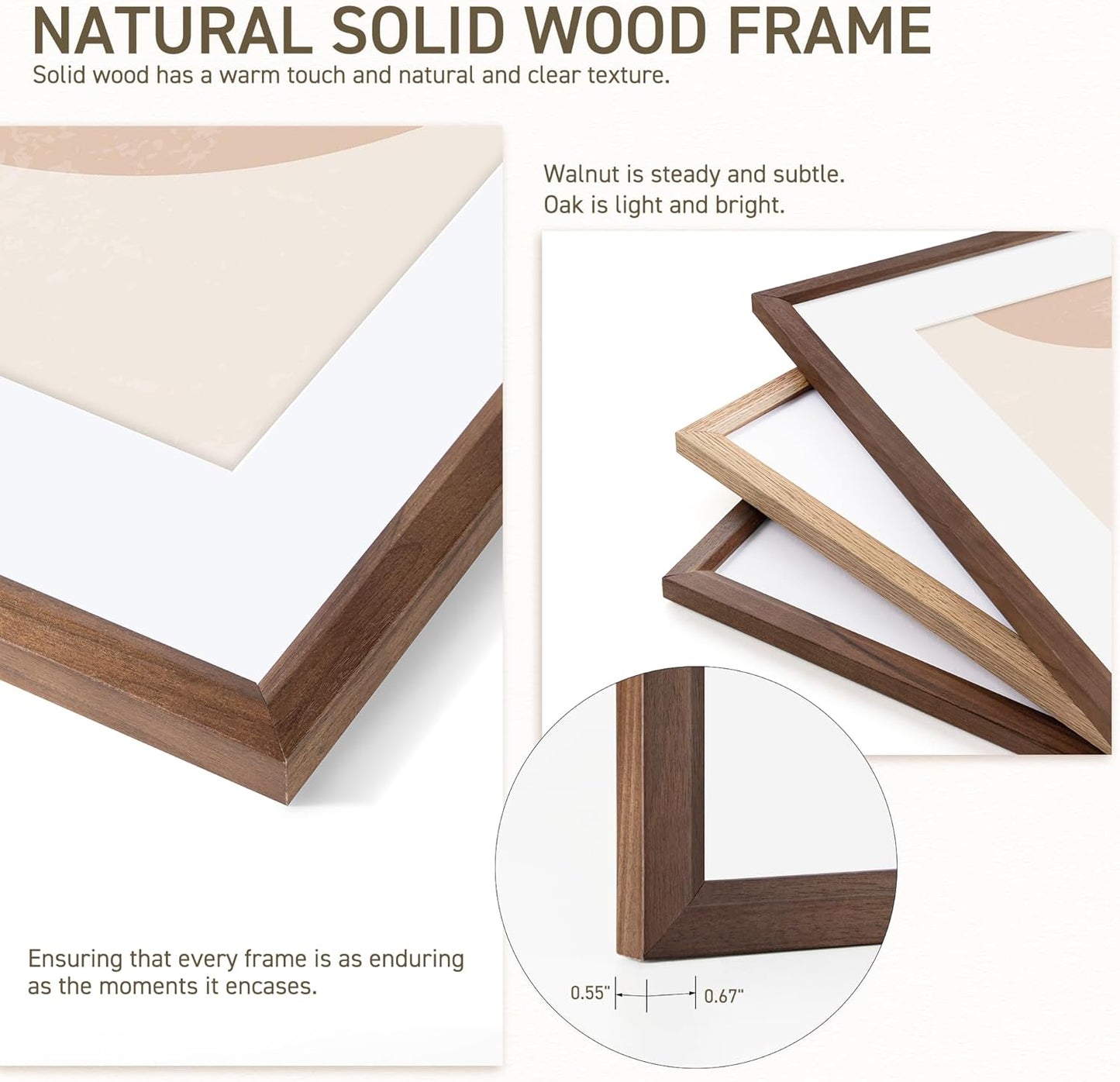 16x24 Poster Frame Set of 4 Natural Solid Walnut Photo Frames with 12x18 Removable Mat Wall Hanging Large Handcrafted Frame with HD Plexiglass Wall and Tabletop Display Large Picture Frame