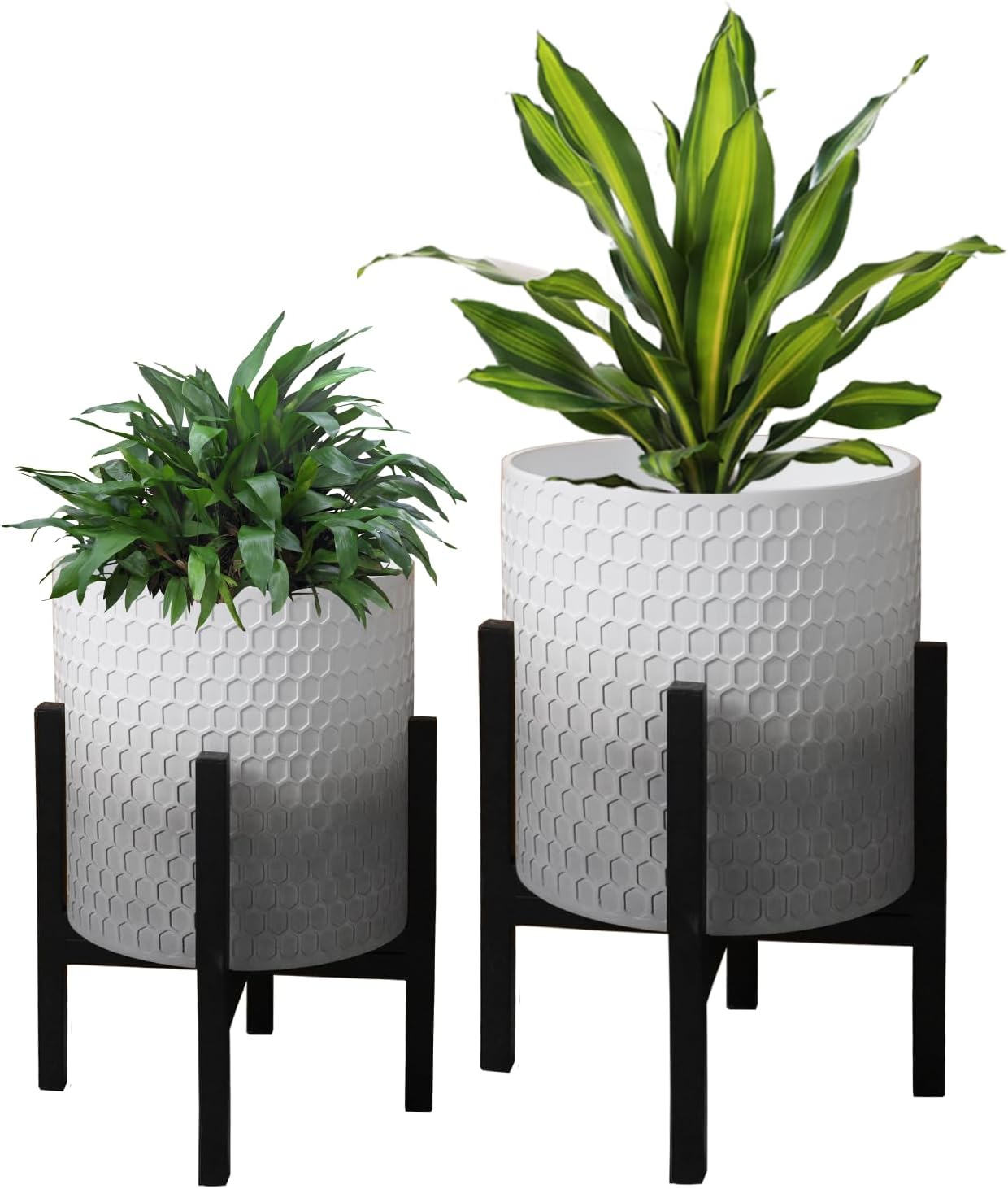 10 & 12 Inches Planters with Metal Sand for Indoor Plants Set of 2,Decorative Plant Pots with Holder, Outdoor Flower Pots with Legs, Modern Garden Pot with Drainage Holes for Snake Plant, House plants