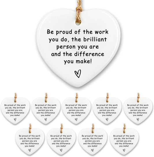 10 Pcs Thank You Gifts - Ceramic Heart Ornament, Leaving & Retirement Goodbye Gifts for Coworkers, Teachers & Nurses