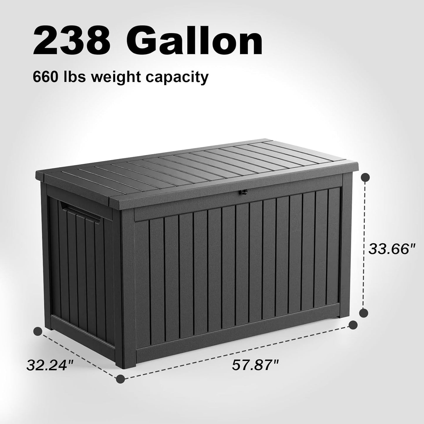 230 Gallon Outdoor Deck Box,Storage Lockable Waterproof Patio Furniture,Garden Tools,Cushions,Pool Accessories Outside Storage Resin Box(Black)