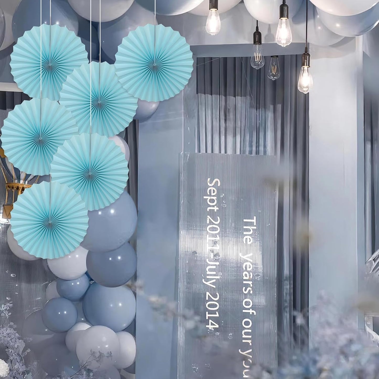 Blue Graduation Party Decor,Baby Blue Party Decorations,Christmas Baby Shower Decorations,Under The Sea Decorations,Blue Bachelorette Party 16in Hanging Paper Fans 30 Color DIY Set (Light Blue)