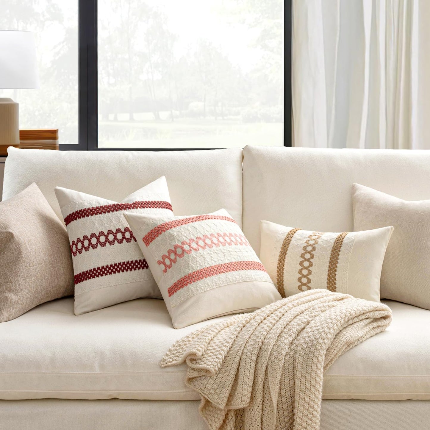 MIULEE Set of 2 Christmas Burgundy Boho Decorative Lumbar Pillow Covers 12x20 Inch Farmhouse Rustic Couch Throw Pillows Modern Cotton Cushion Covers Retro Macrame Woven Home Decor for Bed Sofa Chair