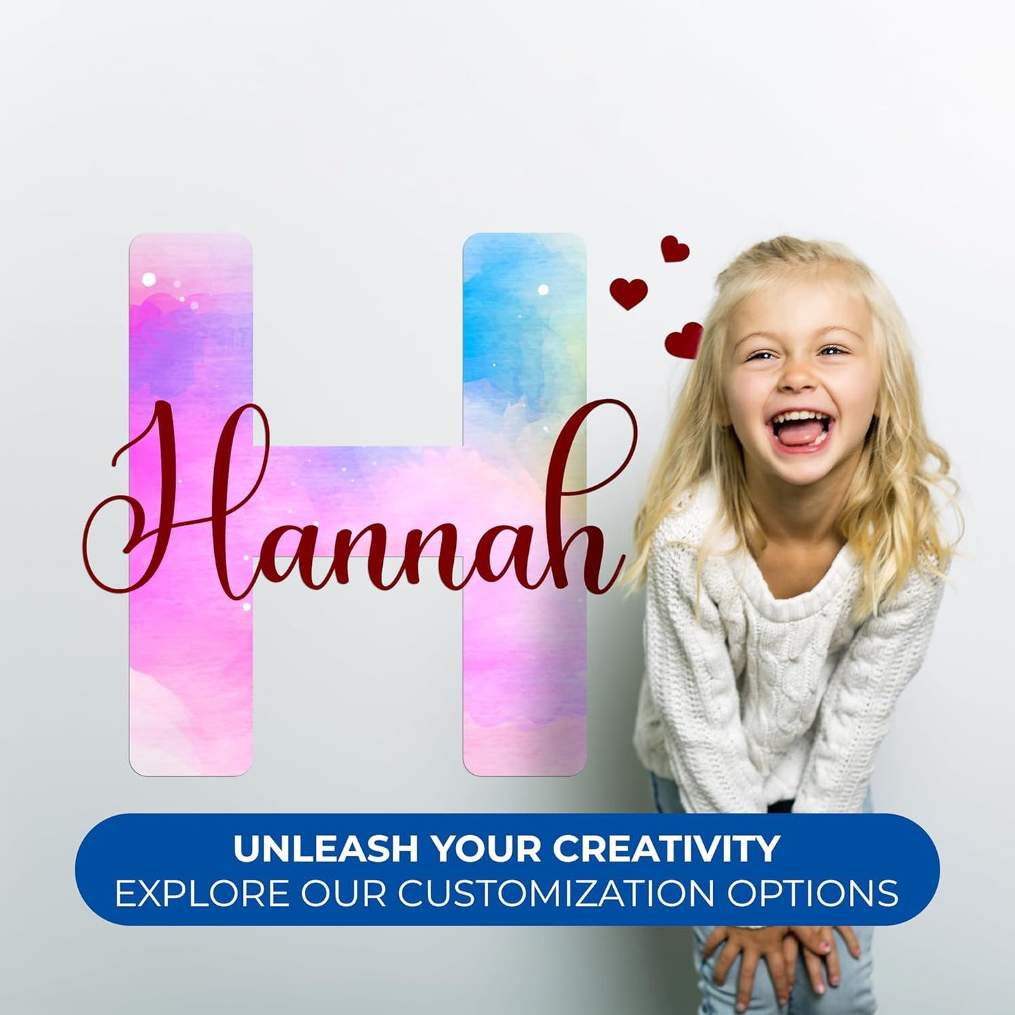 Custom Stickers Name Wall Decor I Personalized Name Sign for Room Decor | Multiple Custom Name & Initial I Decal for Baby Girl Nursery Decor I Nursery Wall Decal for Baby (A. Pink and Blue Sky)