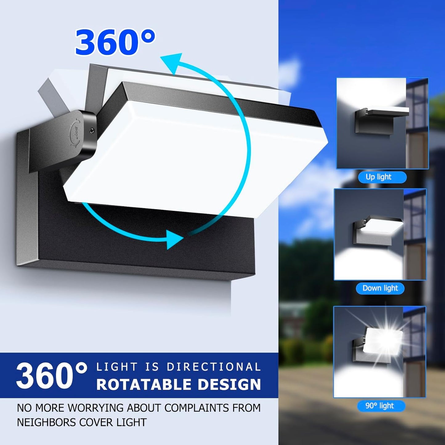 3CCT LED Outdoor Wall Lights, 4800LM, 360° Adjustable, 3 Color Modes, IP66 Waterproof, Security Wall Pack Flood Lights for Garage, Porch, Patio, Black