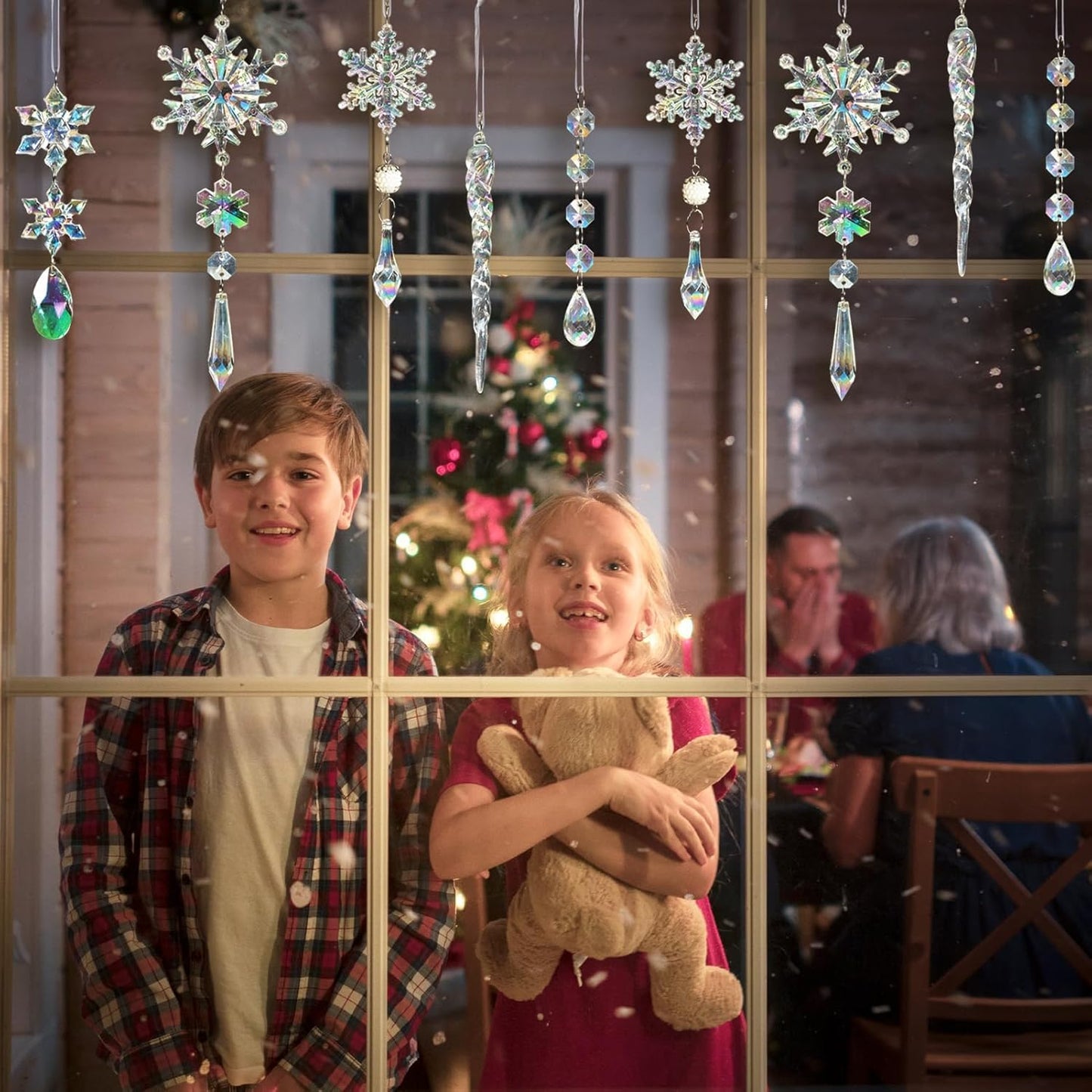 32pcs Christmas Decoration Crystal Ornaments - Iridescent Christmas Tree Ornaments Acrylic Snowflakes Drop Icicle Pendants Hanging Ornaments for Xmas Tree Winter Holiday Frozen Party Decorations