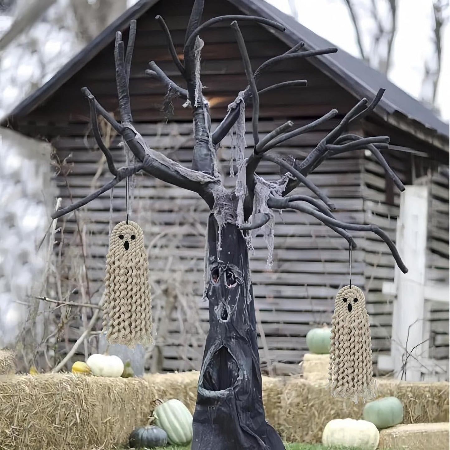 Handmade Cute Ghost Halloween Decor, Halloween Decorations Indoor & Outdoor Party, 14 inch Fall Decor Hanging Ornaments for Home Front Door, Window, Wall, Yard, Tree, Car, Garage Door