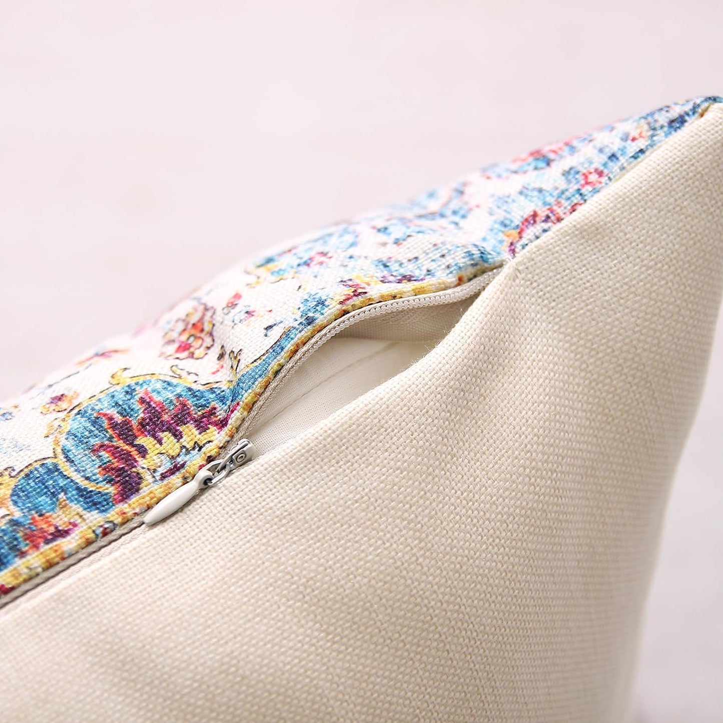 Outdoor Waterproof Pillow Covers - 18 X 18 Inch Set of 2 Blue Orange Bohemian Vintage Carpet Pattern Decorative Farmhouse Pillow Covers for Couch Garden Balcony