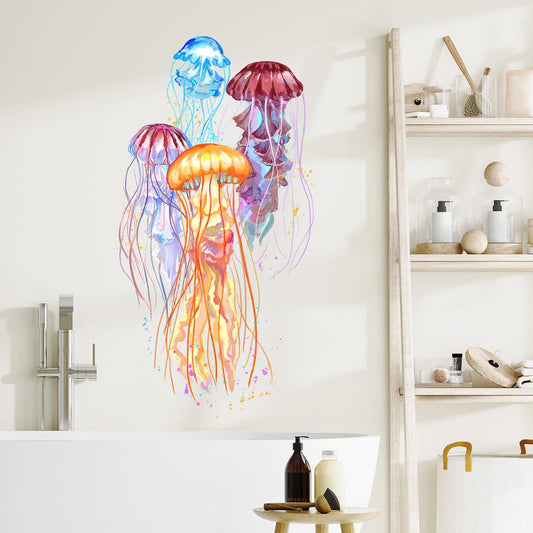 Colorful Beautiful Jellyfishes Wall Decal Nursery Sea Animal Marine Organism Wall Sticker Removable Peel and Stick Waterproof Wall Art Decor Stickers for Kids Baby Classroom Living Room
