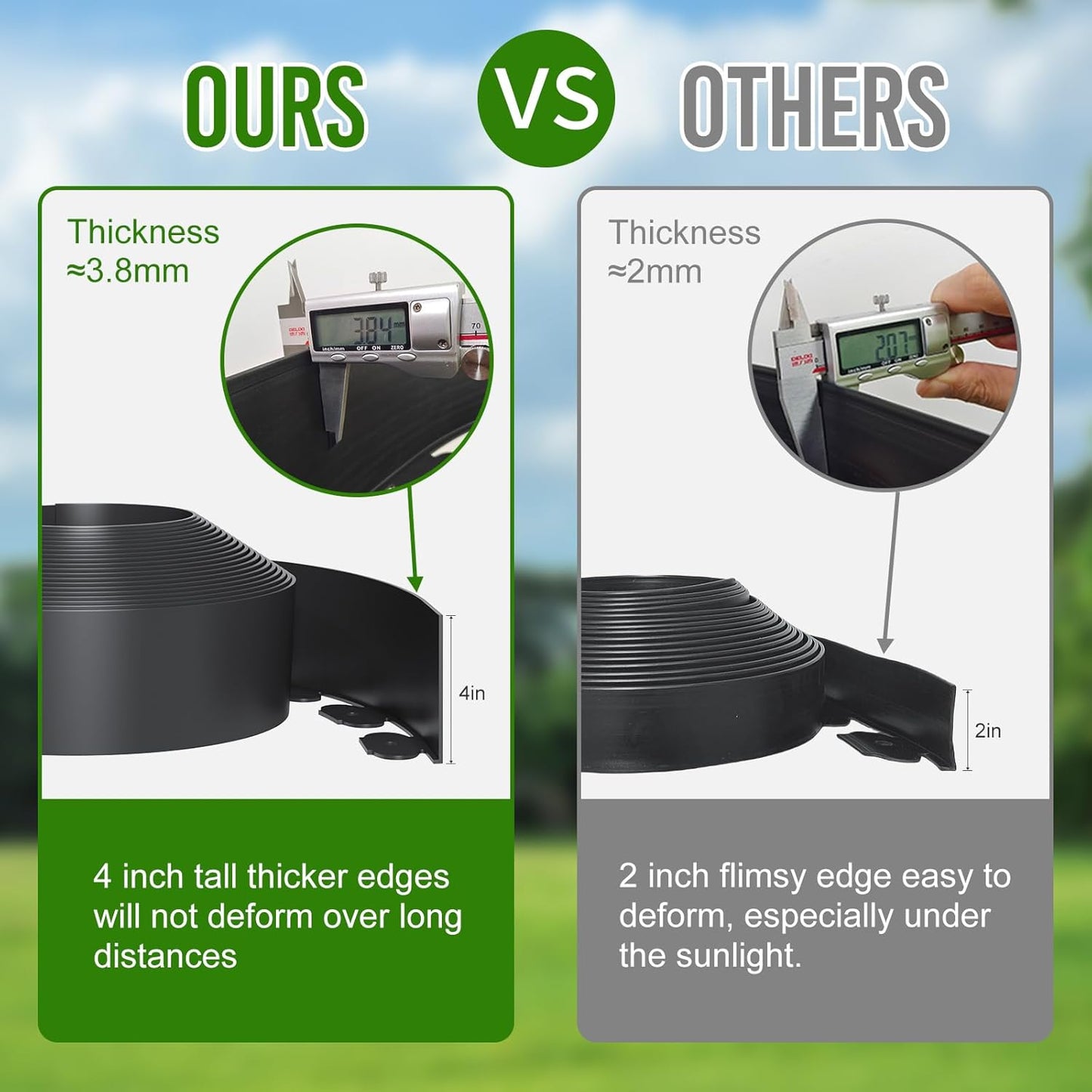 4 Inch Tall 102FT Landscape Edging with 110Pcs Metal Spikes, Plastic Garden Edging Border Landscape Edging Lawn Edging for Landscaping, Flower Bed, Paver, Yard