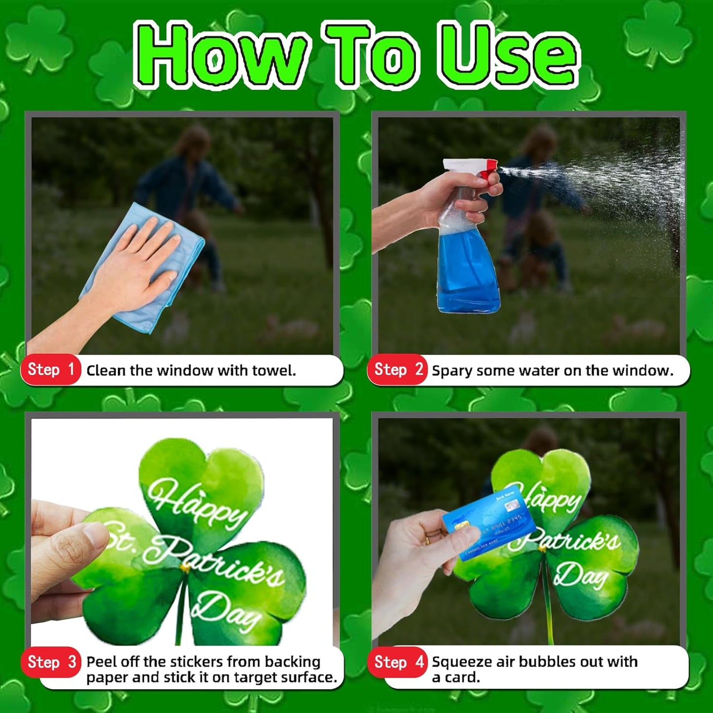 8 Sheet St Patricks Day Window Clings Shamrock Window Decorations for Glass Windows, Irish Saint Patricks Day Window Stickers for Kids Home School Office Spring Party Supplies