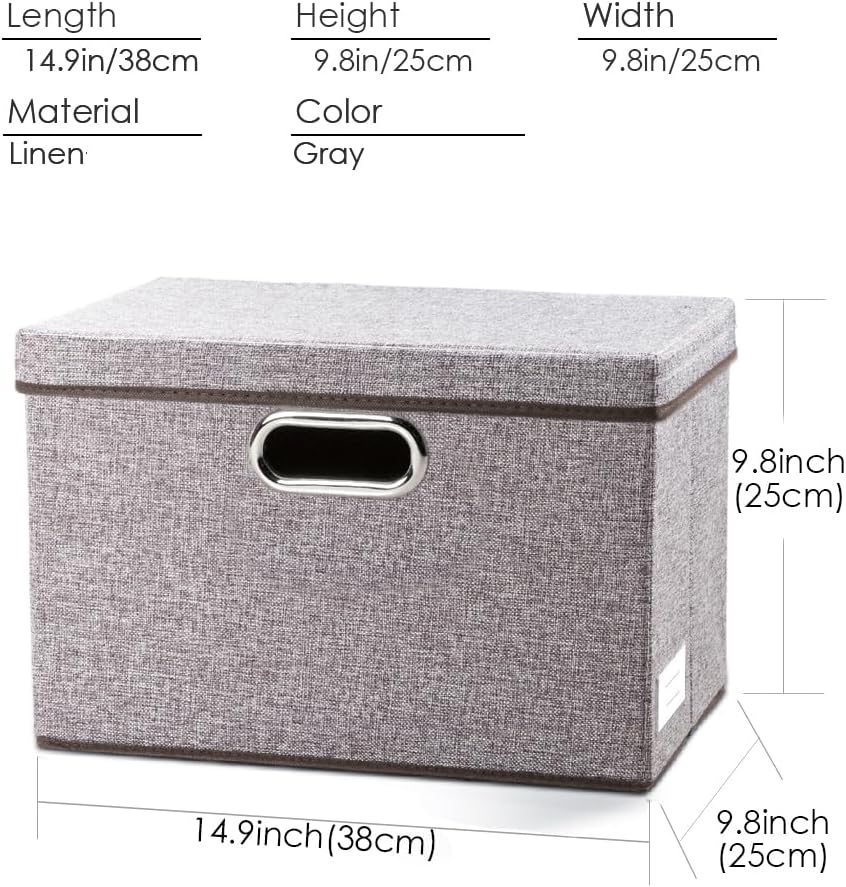PRANDOM Foldable Storage Boxes with Lids [3-Pack] Linen Fabric Collapsible Storage Bins Organizer Containers Baskets Cube with Cover for Home Bedroom Closet Office Nursery (14.9x9.8x9.8)