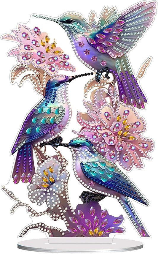Diamond Painting Kits for Adults Beginners, 5D Full Drill Hummingbird Crystal Art Desktop Ornament, DIY Single Sided Home Office Desk Decor, Creative Craft Gift Set with Tools