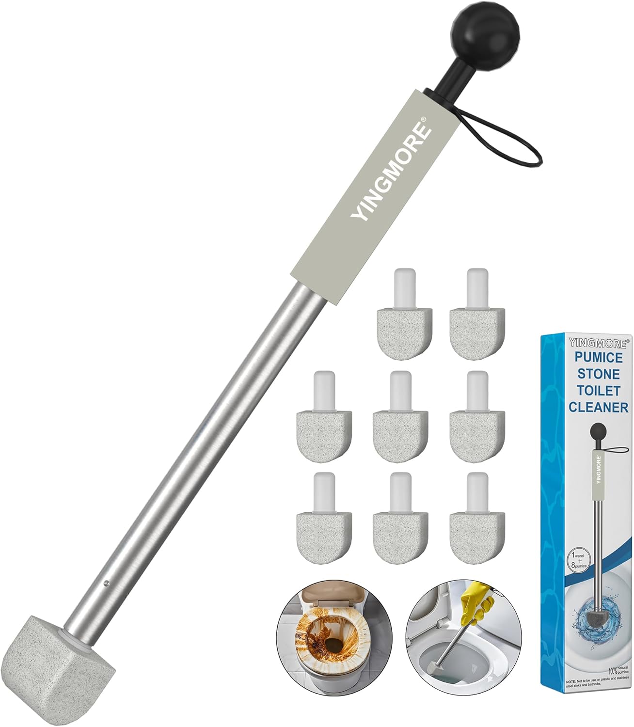 Pumice Stone for Toilet Cleaning,16.14In Extra Long Handle Toilet Pumice Stone Toilet Bowl Cleaner Brush Toilet Scrubber for Toilets Bathtubs Grills Sinks