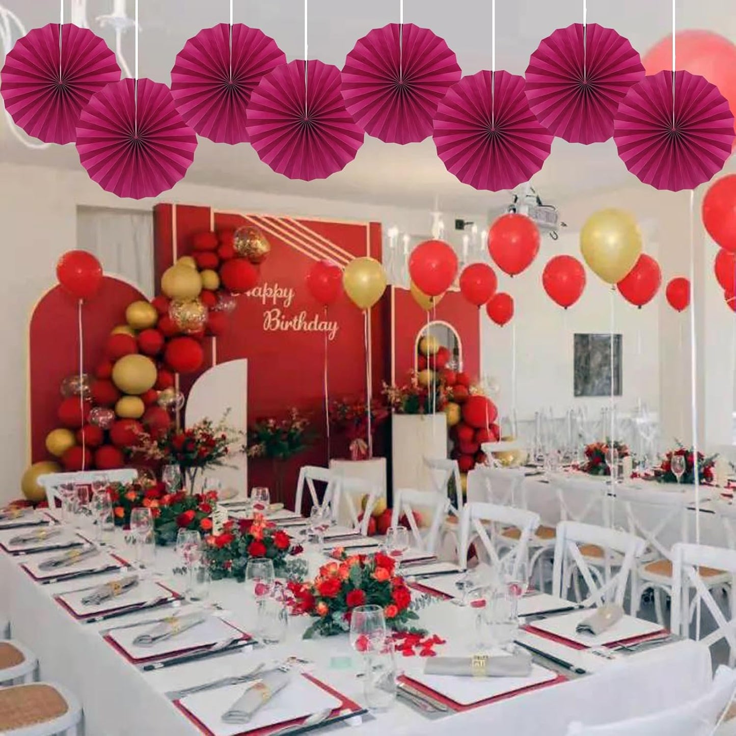 Red Party Decorations,Paper Decorations for Party,Girls Party Decorations Party Paper Fans Bulk 12in,Anniversary Decorations for Party 30 Color DIY Set （Wine Red）