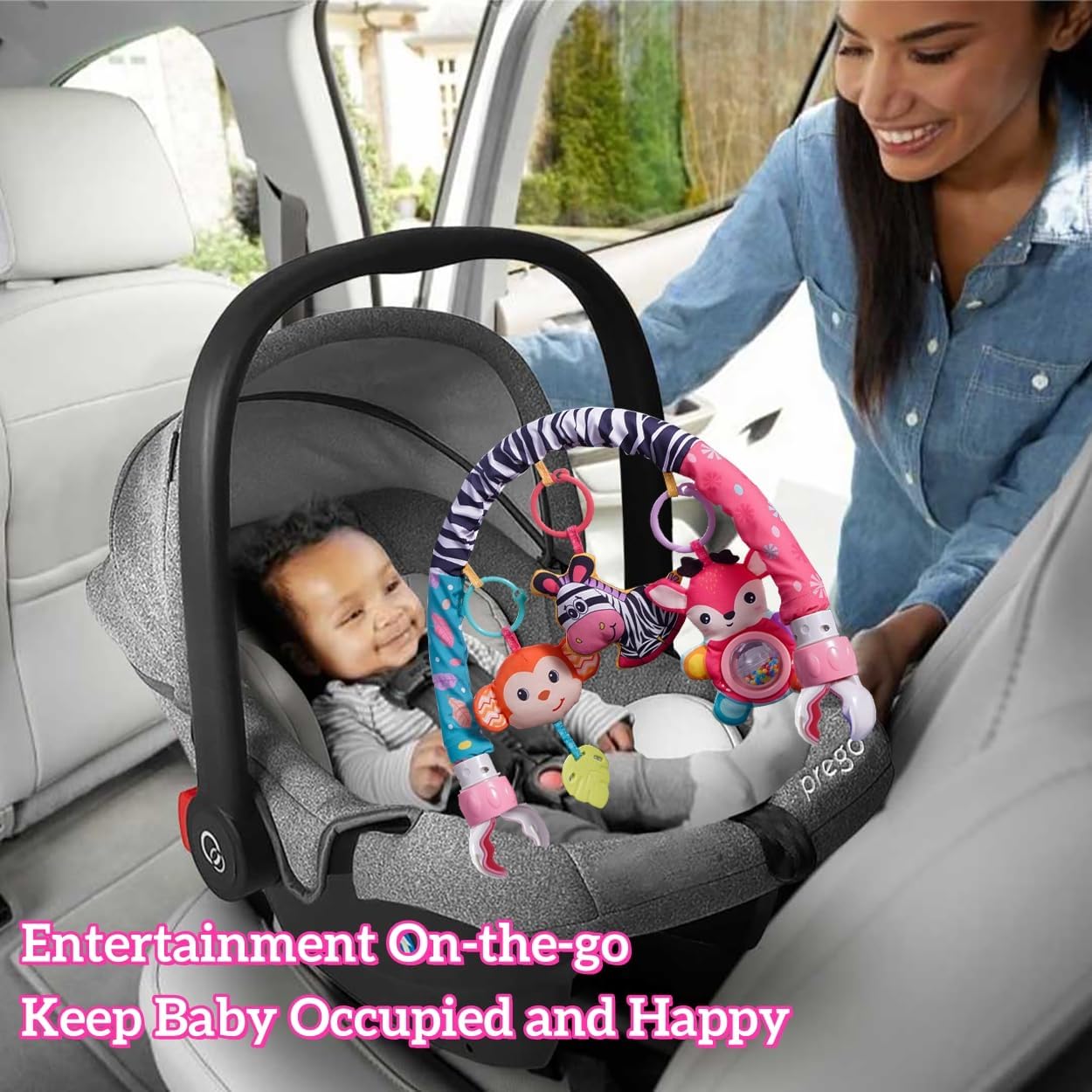 Crib Mobile for Girls, Baby Arch Mobile for Bassinet with Universal Clamps, Versatile Toy Bar for Bouncer Arch Toy 0-3 Months, Babies Gril Mobile Toys 0-6 Months Car Seat Stroller Toys