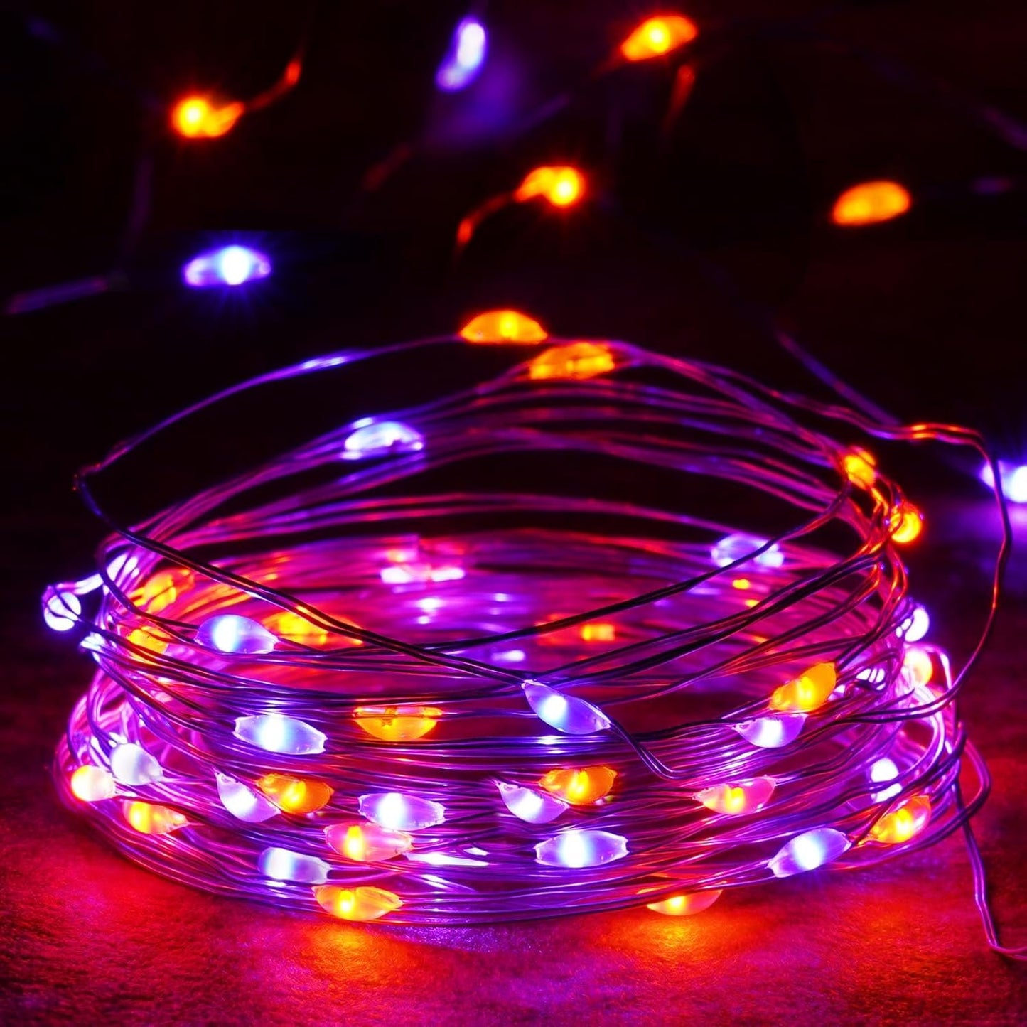 4-Pack 50 LED Orange and Purple Fairy Lights Battery Operated with Timer, 16FT Waterproof Starry Halloween String Lights Outdoor Indoor for Bedroom Wedding Birthday Halloween Horror Parties Decoration