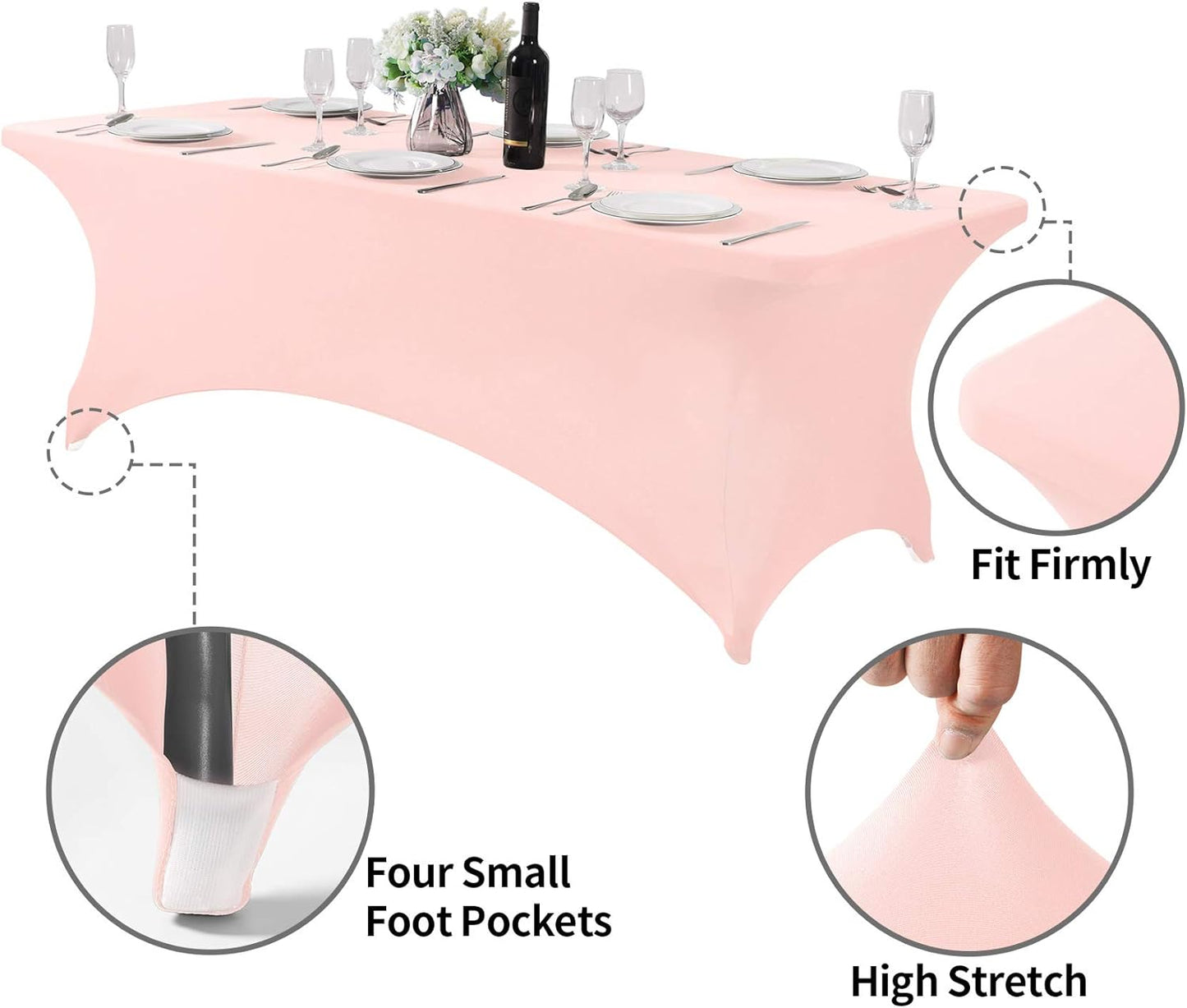 Spandex Table Cover for 8FT or 4ft or 6ft Table Universal Fitted Stretch Tablecloth for Party, Banquet, Wedding and Events-Blush Pink