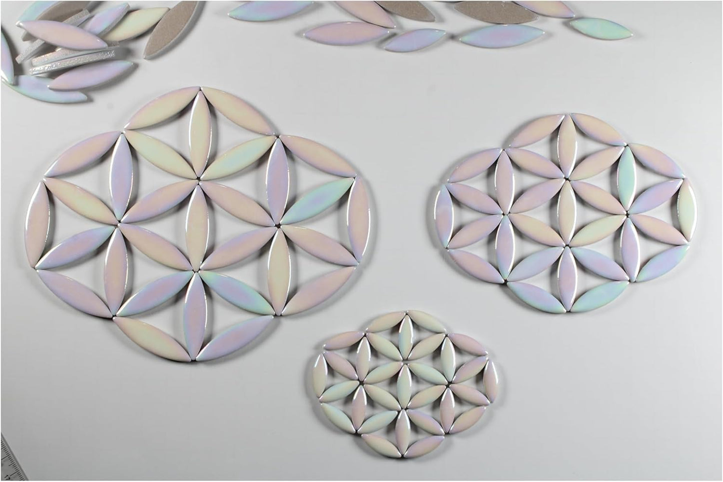 VerzTile Mosaic Tiles for Crafts - Petal Shaped Ceramic Tile Craft Hobbies & Art Projects 39 Color Options Endless Creativity DIY Design (Pearlescent White)