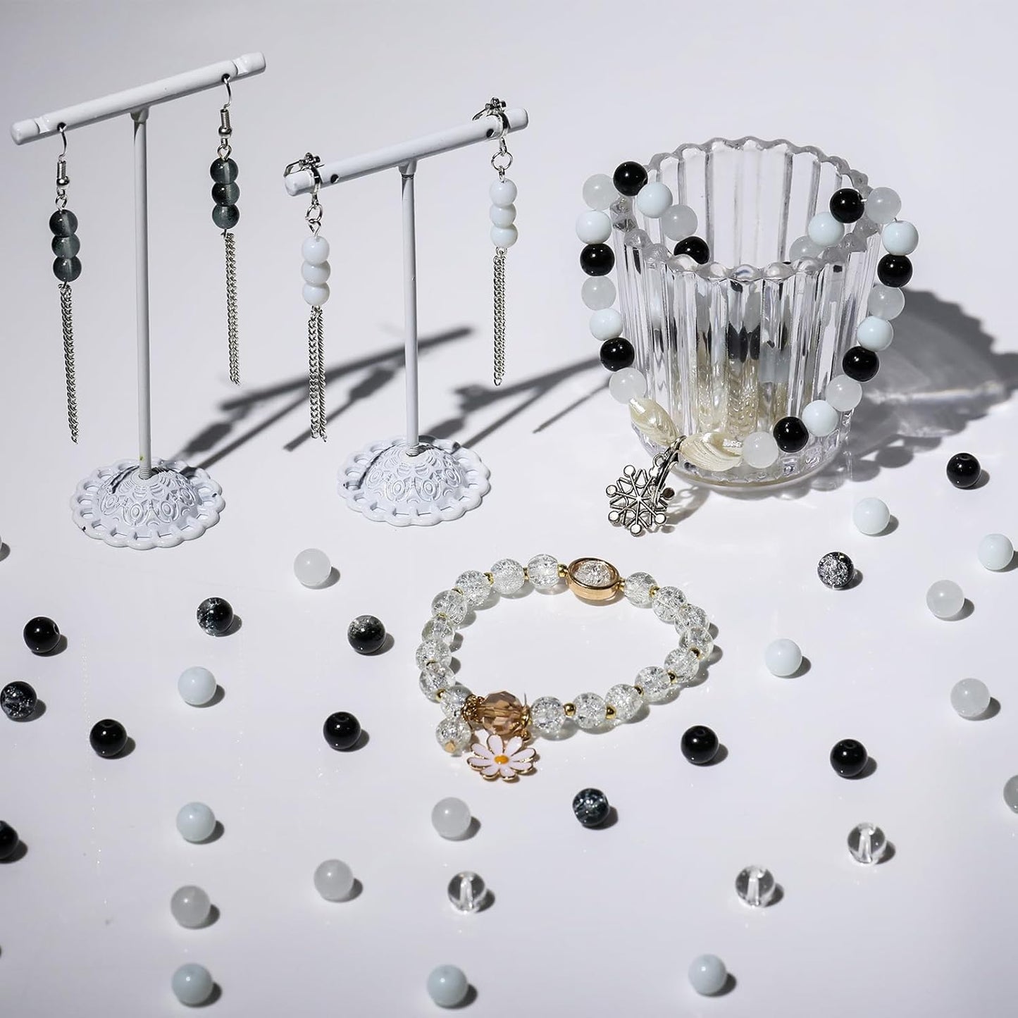 XSEINO About 1200PCS 6mm Glass Beads Bracelet Making Kit,24 Assorted Black and White Series Colorful Crystal Beads for Bracelet and Jewelry Making and DIY Crafts,Friendship Bracelets