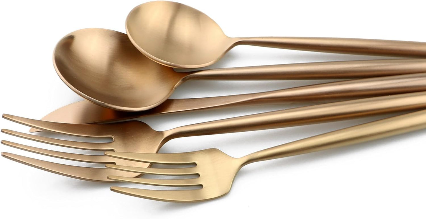 5-Pieces Luxury Rose Gold 18/10 Stainless Steel Flatware Set, Matte Finish, Service for 1