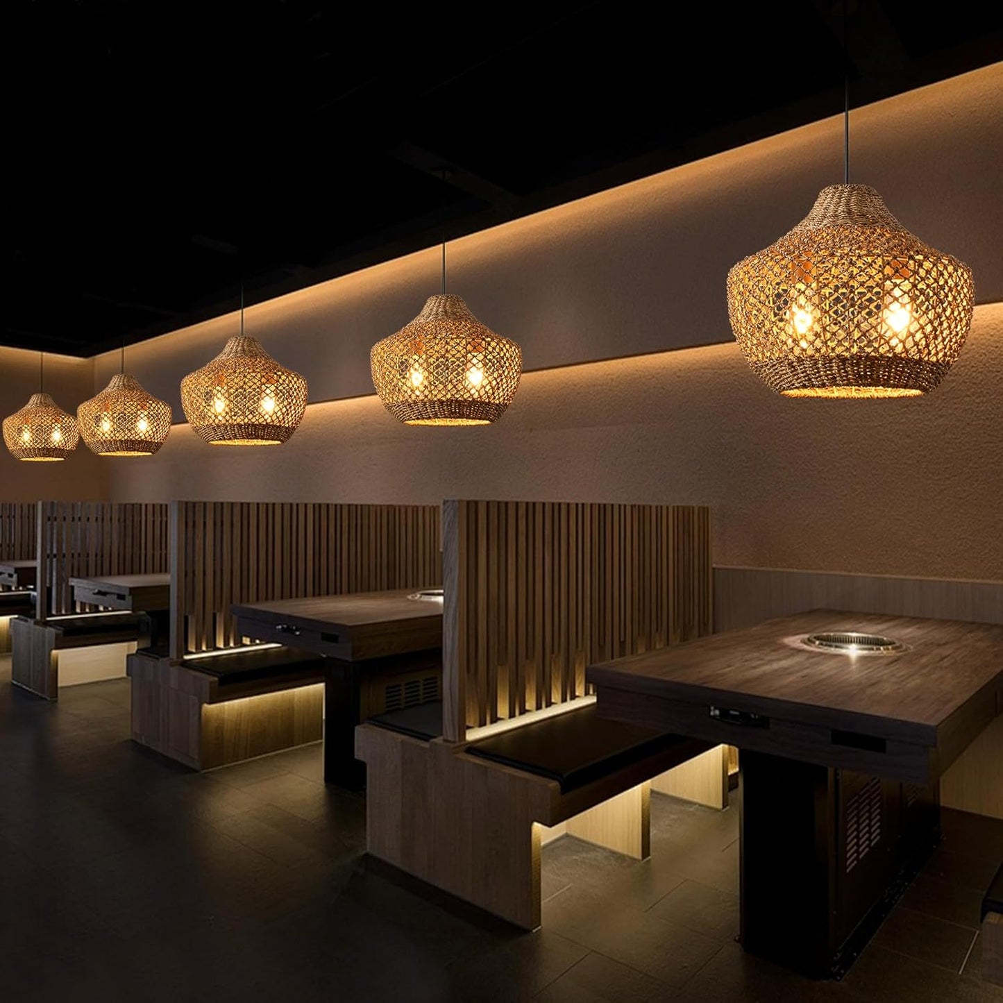 14.96” Rattan Chandelier,2- Light Boho Wicker Pendant Lights, Handmade Woven Suspension Farmhouse Ceiling Fixture for Kitchen Island Bedroom Living Room