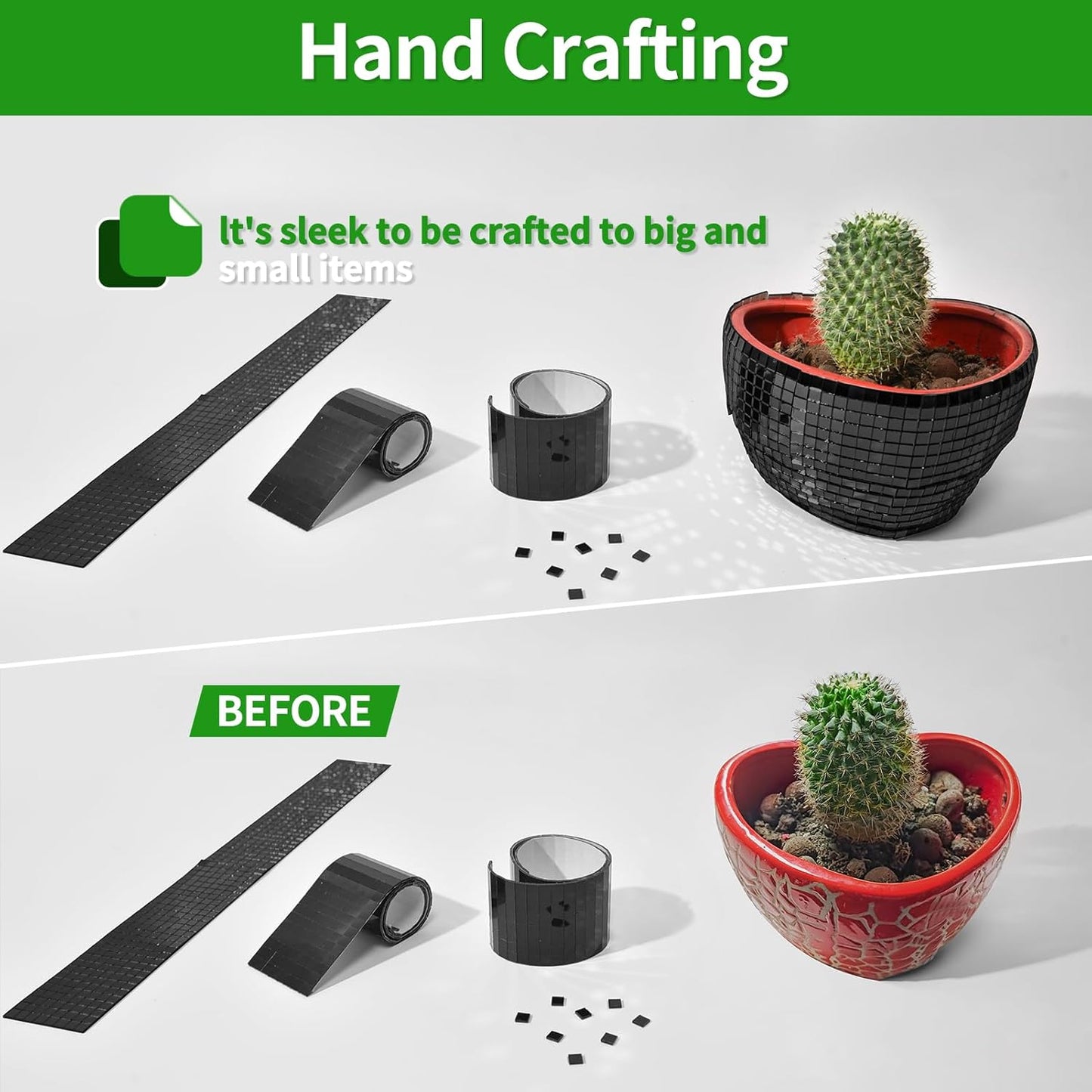 LONGKING 3776 Pieces Self-Adhesive Mirror Tiles, Square Mirror Stickers Mosaic Tiles, Glass DIY Craft Decoration, Disco Ball Tiles(Black)