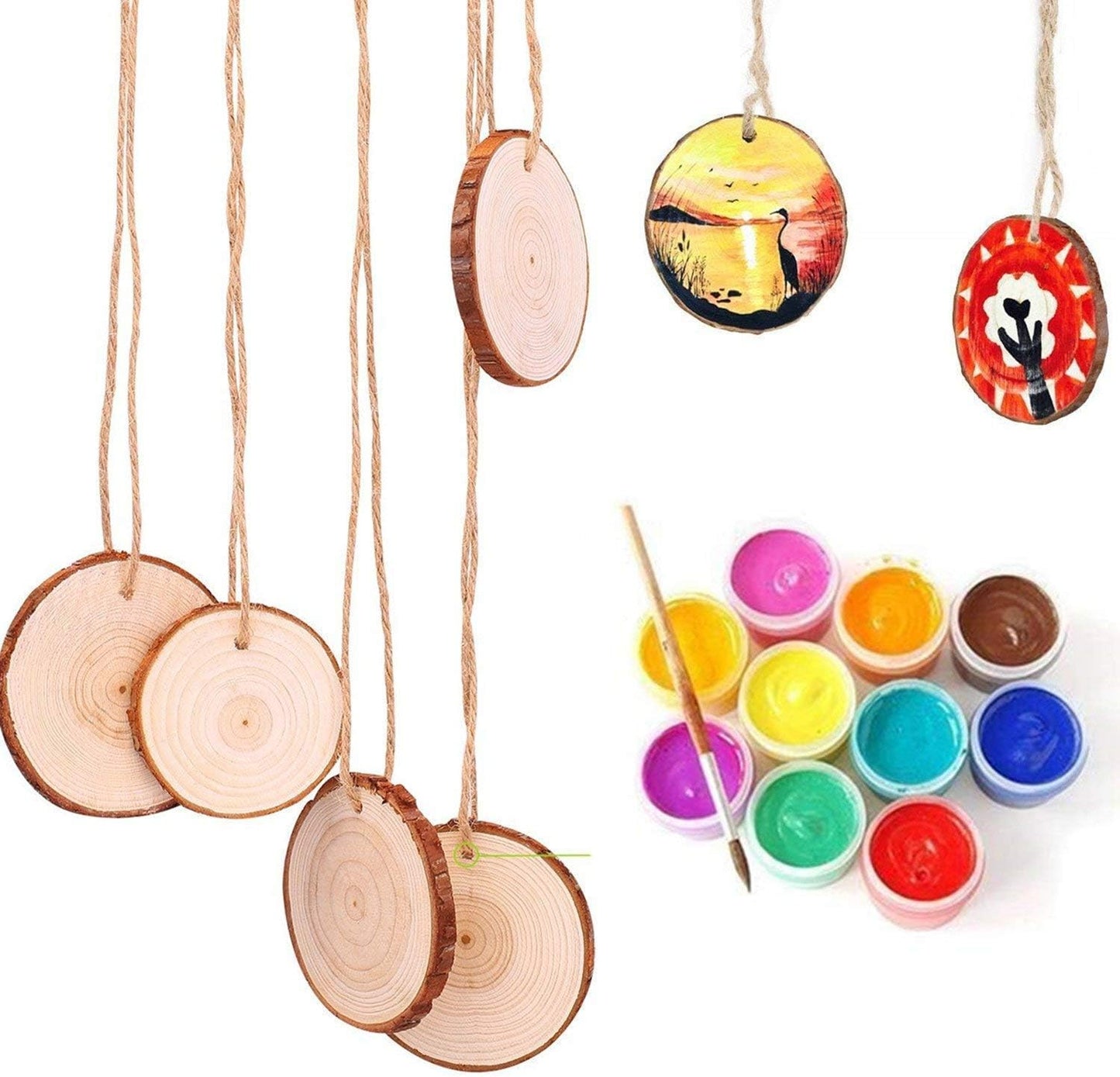 Wood Slices TICIOSH Craft Unfinished Wood kit Predrilled with Hole Wooden Circles for Arts Wood Slices Christmas Ornaments DIY Crafts 30 Pcs 2.7-3.1 inches