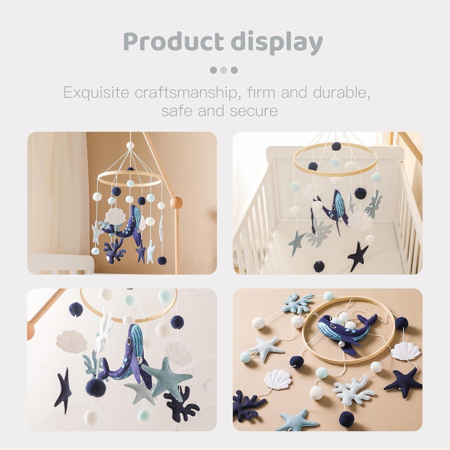 Baby Crib Mobile for Boys Girls - Ocean Animals Mobile for Crib, Gender Neutral Nursery Mobile, Baby Bassinet Mobile Toy for Soothing Sleep | Ceiling Mobile - Blue Whale, Shell, Coral, Starfish