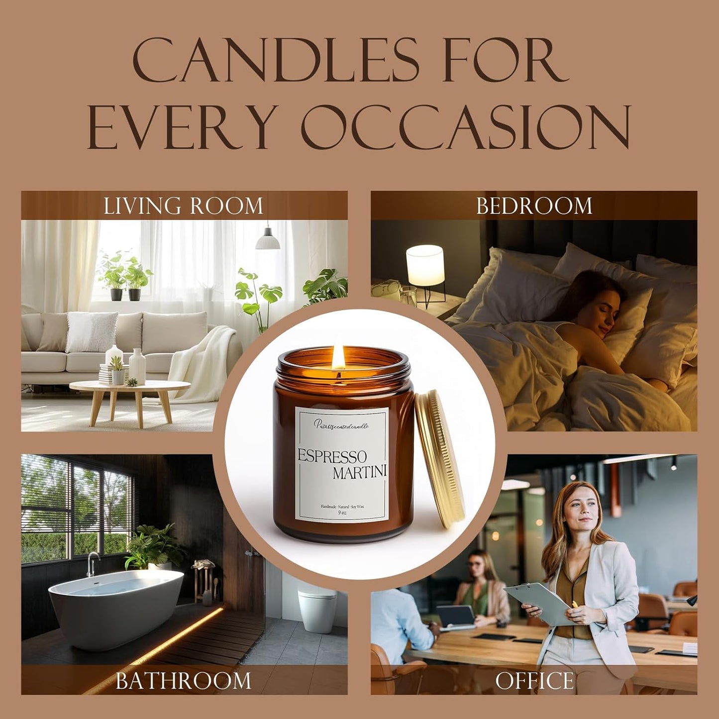 Espresso Martini Highly Scented Candles for Home, 9oz Natural Soy Aromatherapy Coffee Candle with Essential Oil, Home Fragrance Stress Relief & Meditation Jar Candles Gifts for Men Women