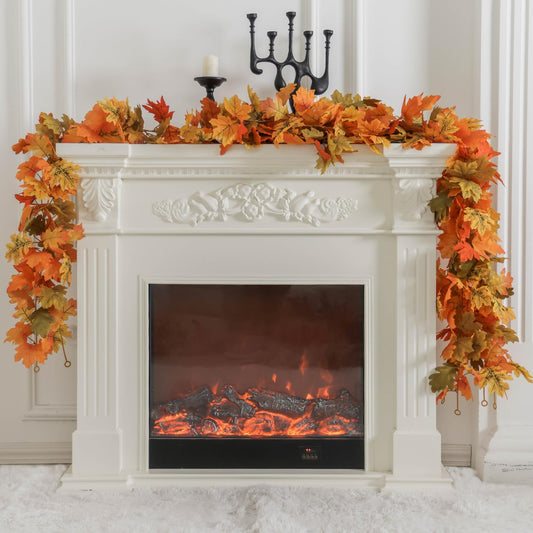 PARTY JOY 6PCS Orange Leaf Garland, 5.6Ft Halloween Garland Artificial Maple Leaf Autumn Hanging Fall Vines Thanksgiving Decorations Fall Decor