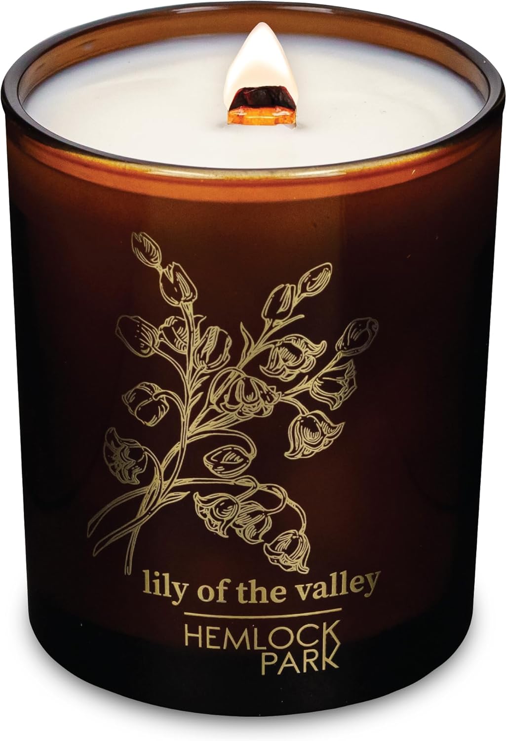 Hemlock Park Wood Wick Candle Handcrafted with Natural Coconut Wax and Essential Oils (Amber & Gold 7.2 oz, Lily of The Valley)