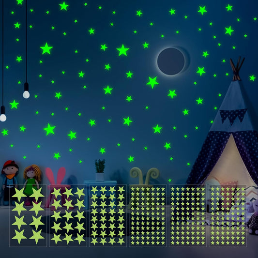 Glow in The Dark Stars Wall Stickers - 6 Sheets 307 Pcs Glowing Wall Decals Ceiling Stickers, Stick on Stars Glow in The Dark for Baby Kids Bedroom Wall Decor