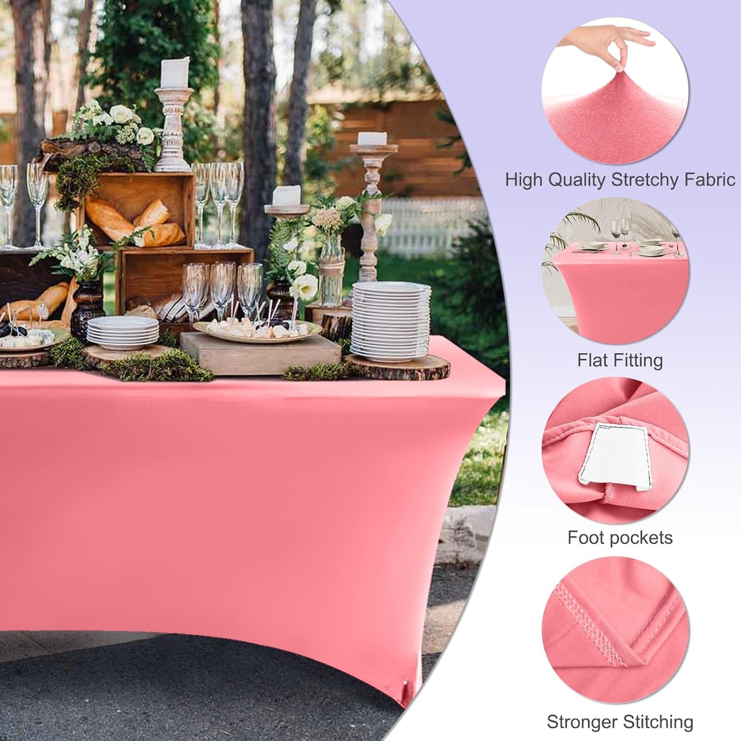ABCCANOPY 5 FT Pink Spandex Table Cover Stretch Fitted Wrinkle Resistant Tablecloth Reuse for Rectangular Folding Table Patry Event Wedding Banquet Protector