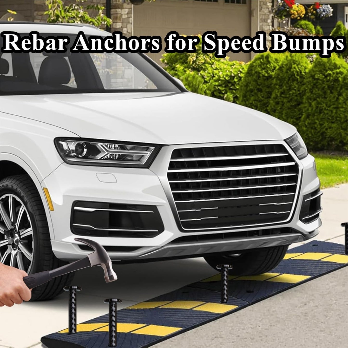 16 Inch Rebar Stakes 20 Pack Heavy Duty Ground Anchors 1/2 Inch Diameter Galvanized Steel Asphalt Anchoring Metal Spikes for Speed Bump, Parking Curb and Camping Tent