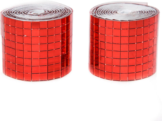 Red Self-Adhesive Glass Mirror Mosaic Tiles, 5 x 5 mm Square, 3200 Pieces, Disco Ball Tiles for DIY Craft, Interior, Art Collage, Card Making, Cups