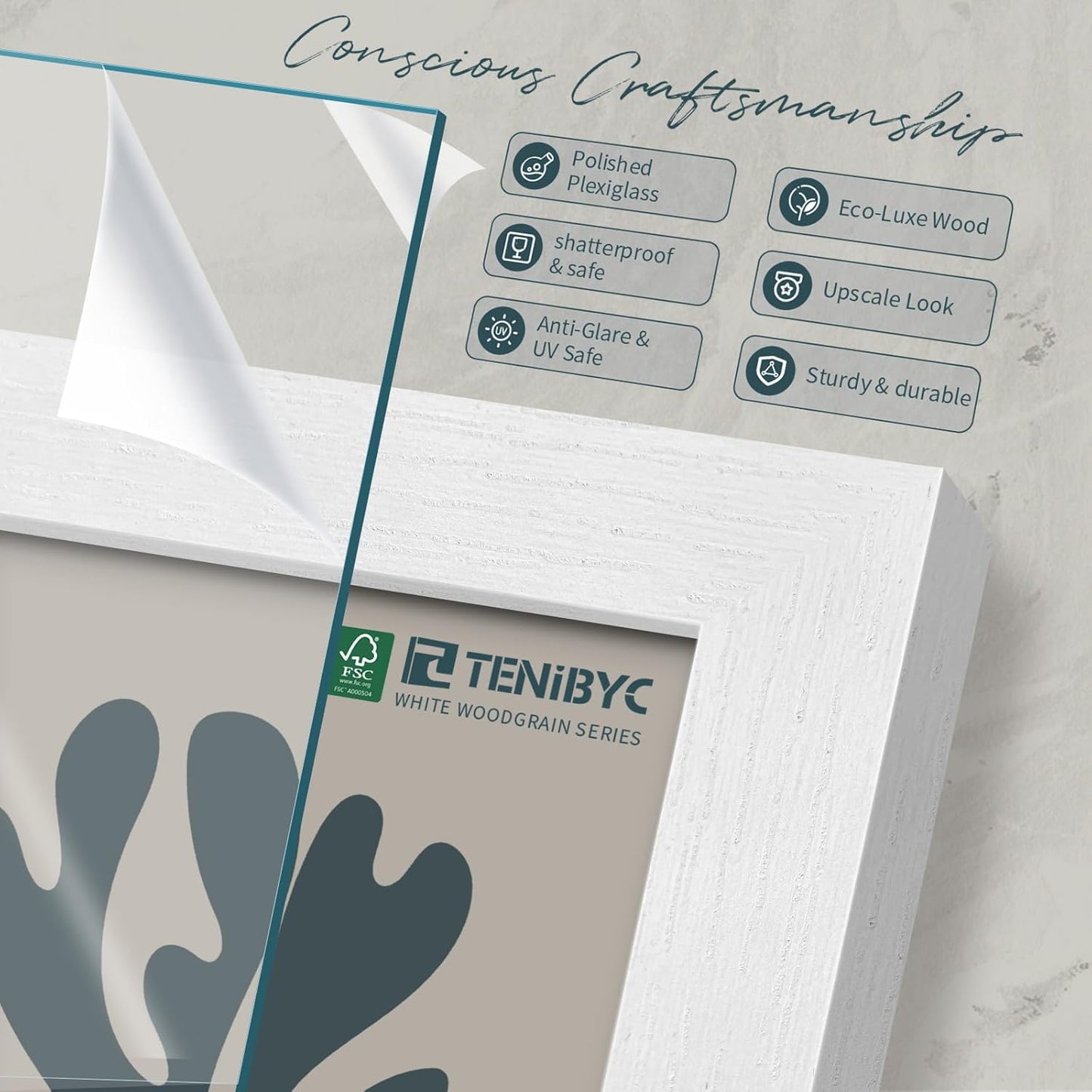 24x36 Poster Frame 3 Pack - White Woodgrain, Solid Wood Picture Frame, Wall Gallery Frame - Wall Hanging