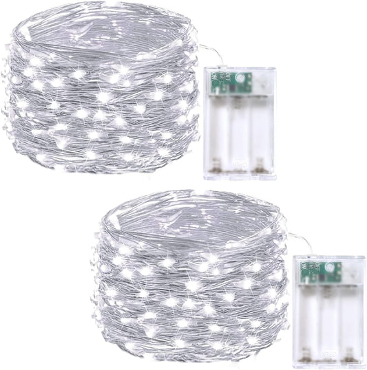 2-Pack Fairy Lights Battery Operated with Timer, Waterproof 16FT 50 LED String Lights Indoor Outdoor, Cuttable Starry Fairy Lights for Christmas Home Bedroom Wedding DIY Centerpiece Decor (Cool White)