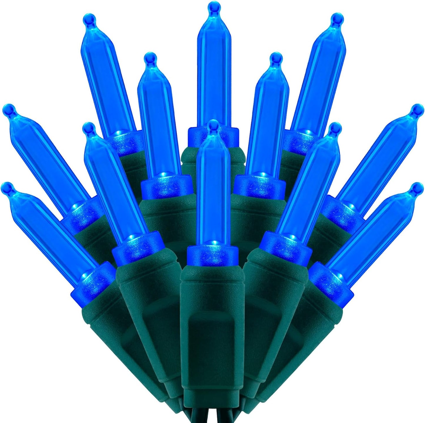 100 Blue One-Piece LED Christmas Lights, 33 ft Green Cord High Waterproof UL Certified T5 Outdoor String Lights (Blue)