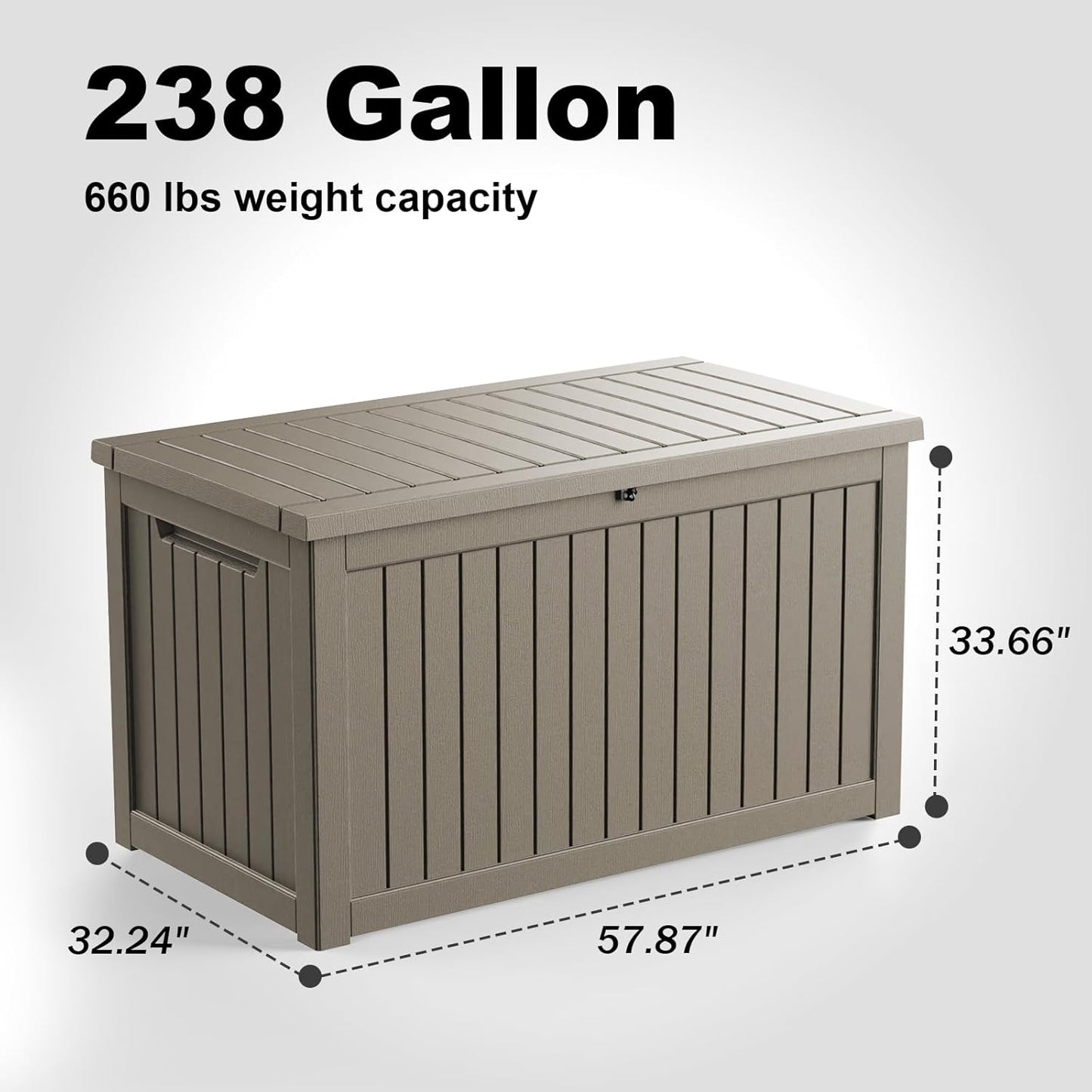 230 Gallon Outdoor Deck Box,Storage Lockable Waterproof Patio Furniture,Garden Tools,Cushions,Pool Accessories Outside Storage Resin Box(Grey)