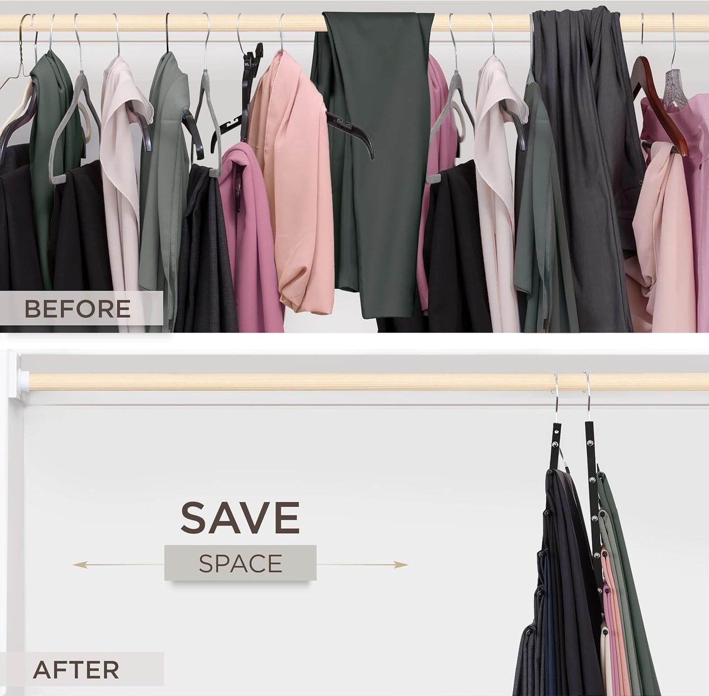 MORALVE Pants Hangers Space Saving - European Beechwood Scarf and Jean Hangers - Closet Organizer and Space Saver Pant Rack, Leggings Hanger, and Scarf Holder with 360° Swivel Hook (1 Pack)