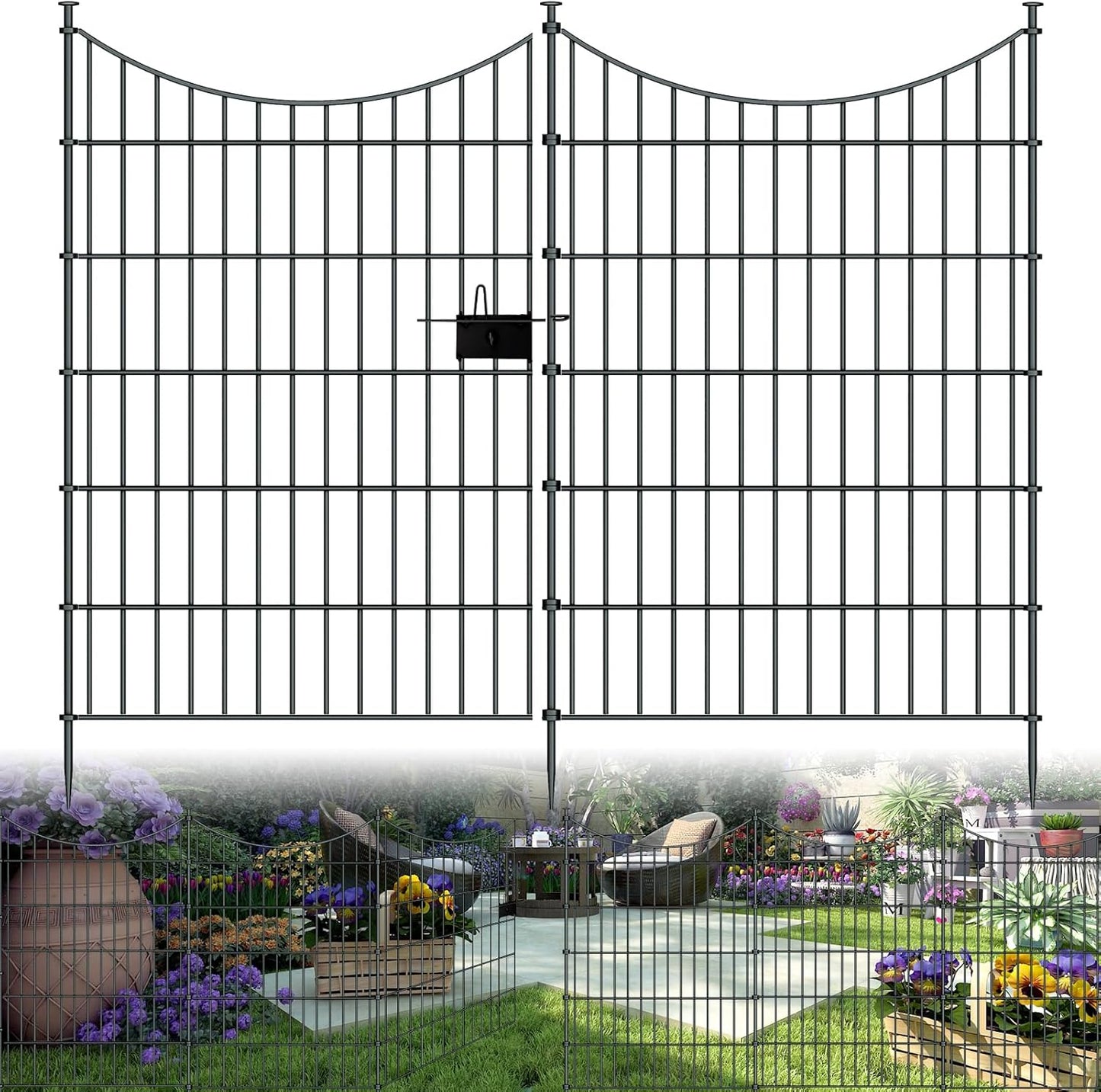 10 Panels Garden Fence Dog Fence Outdoor for Yard, 40in H x 23.6ft L Rustproof Metal Fencing with Ground Stakes | No Dig Animal Proof Containment for Pets/Rabbits | Durable Patio Security Panels