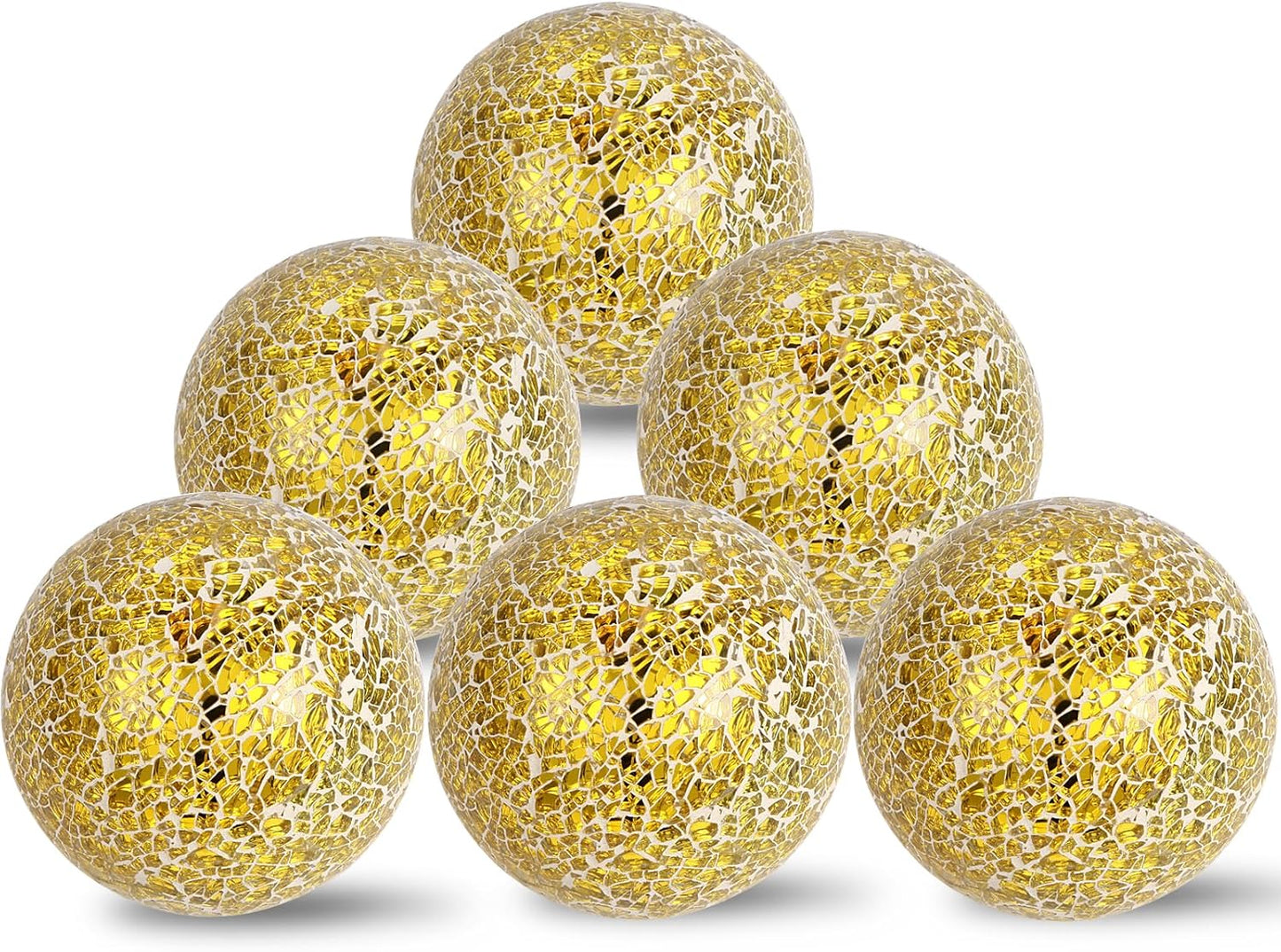 6Pcs Decorative Ball for Bowls, 8cm/3.15inch Mosaic Glass Centerpiece Decoration Balls Mirror Glass Ball Fillers for Home Decor Dining Tables Wedding Party (Golden)