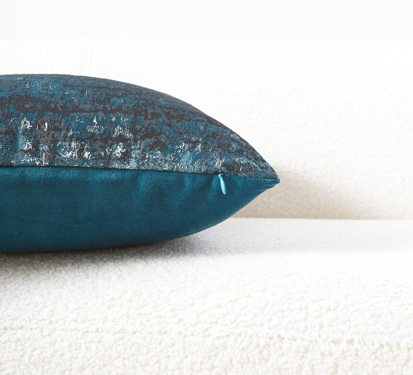 THE-TINOART Teal & Gold Embroidered Jacquard Pillow Cover 20x20 - Luxury Reversible Decorative Throw Pillow Cover with Gold Thread & Velvet Backing, Elegant Holiday Home Decor