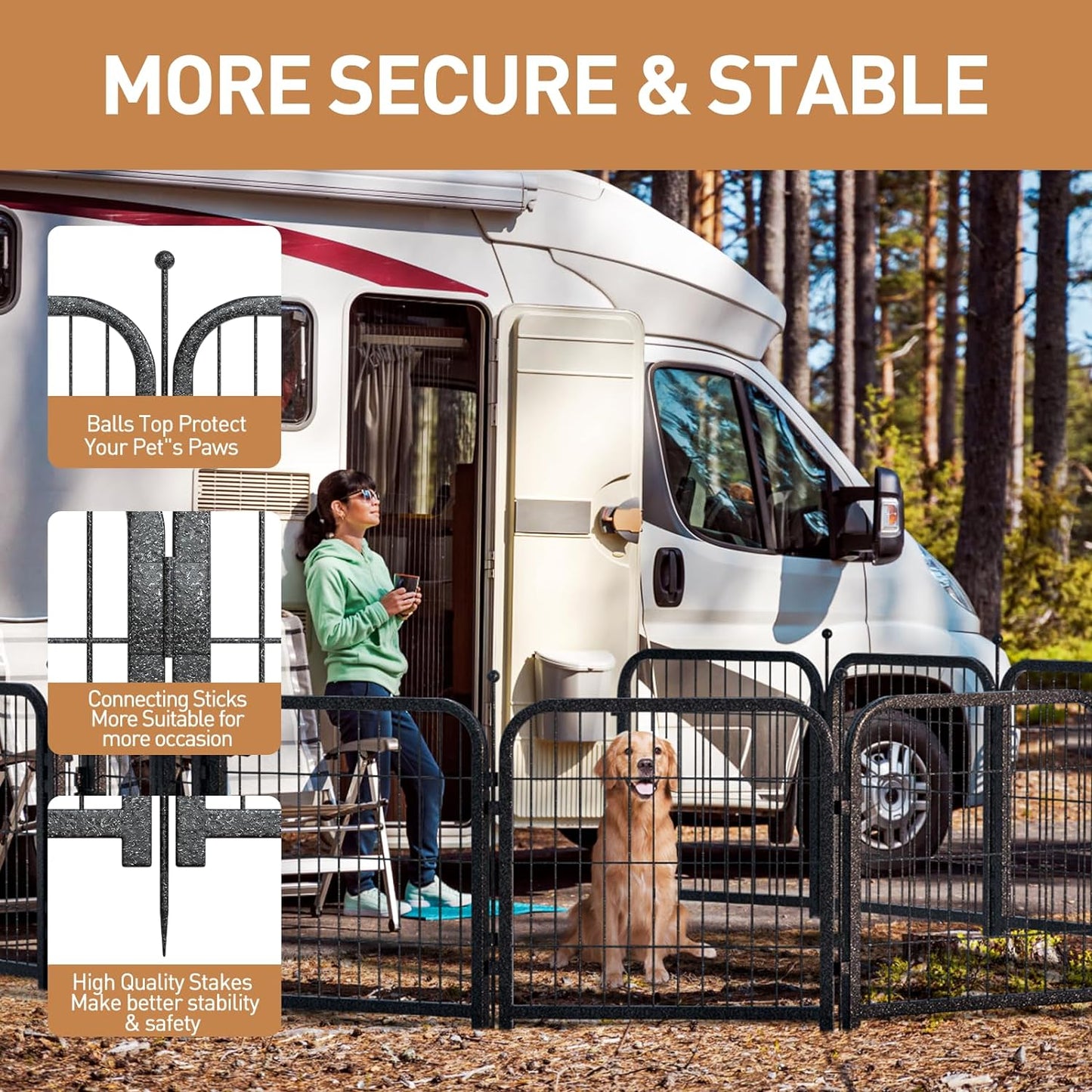 Metal Dog Playpen, 45" Inch Height 16 Panels, Large Dog Fence for Large/Medium/Small Dogs Indoor & Outdoor Bliss, Perfect Dog Pen for Camping, Yard and RV | Black-Silver