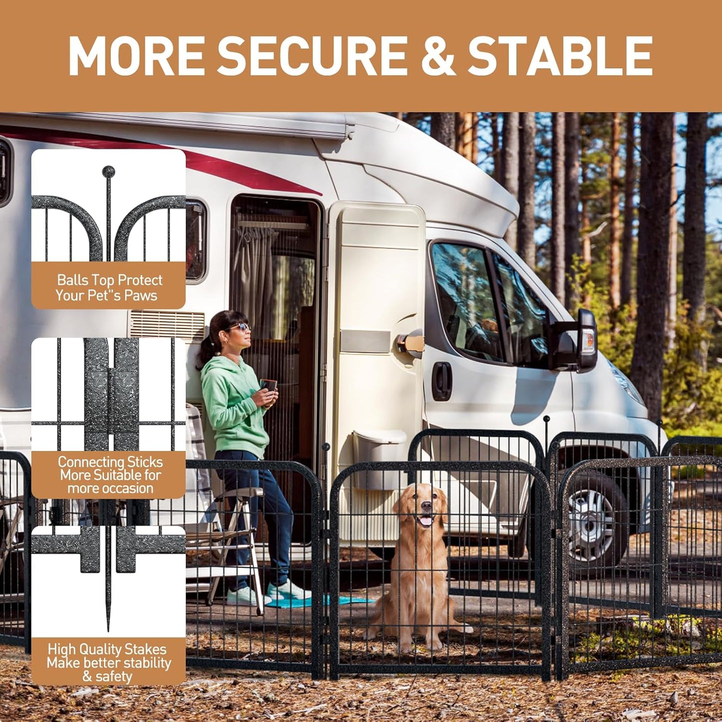 Metal Dog Playpen, 45" Inch Height 8 Panels, Large Dog Fence for Large/Medium/Small Dogs Indoor & Outdoor Bliss, Perfect Dog Pen for Camping, Yard and RV | Black-Silver