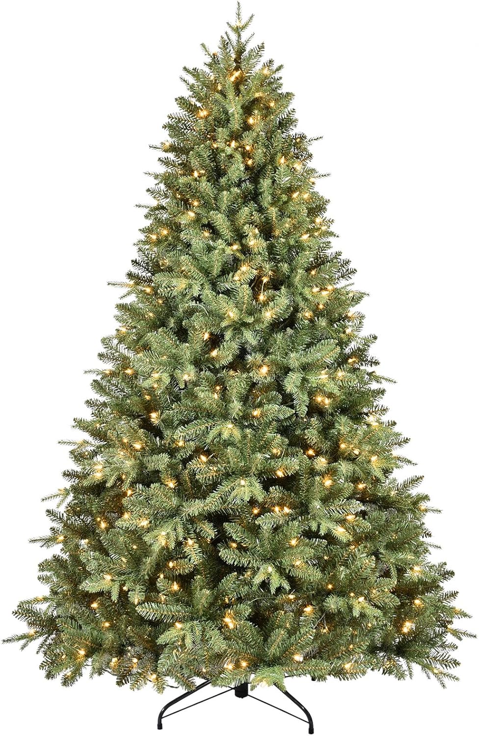 7FT Pre-Lit Artificial Christmas Tree with 2010 PE&PVC Mixed Branch Tips, 500 Warm White Lights, Hinged Premium Spruce Fake Xmas Trees, Green, Foldable Base
