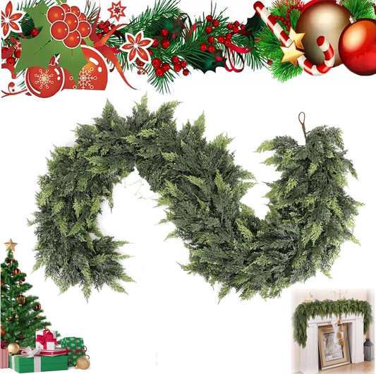 6 Ft Artificial Cedar Garlands – Real Touch Winter Greenery, Realistic Artificial Cedar Tree Christmas Pine Garland Decorations for Table Mantle Wall Indoor Fireplace Holiday Party (6ft, 1)