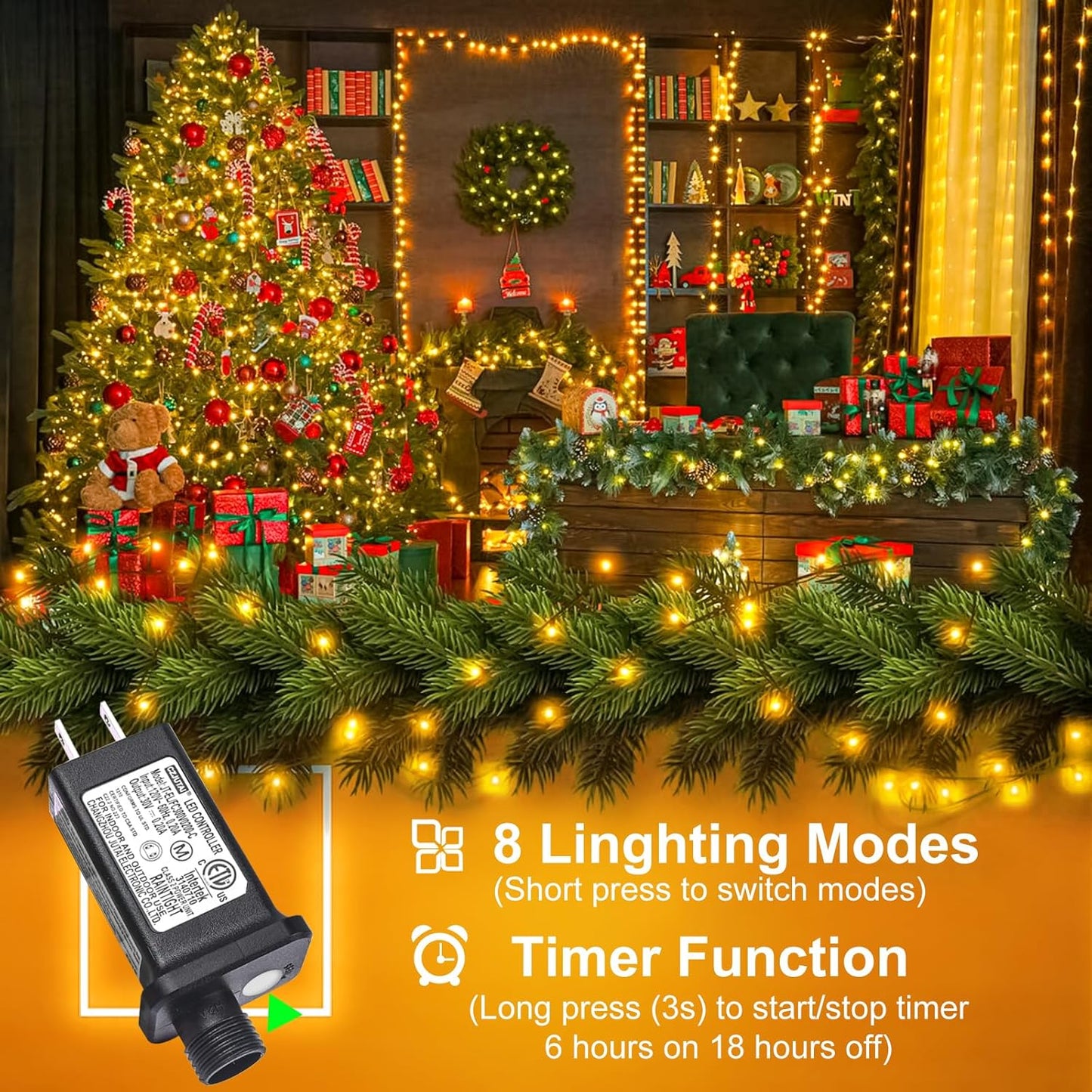 66FT 200 LED Christmas Lights Outdoor, Warm White String Lights for Outside with 8 Modes Waterproof, Connectable Twinkle Tree Light Green Wire for Indoor Patio Wedding Party Decorations
