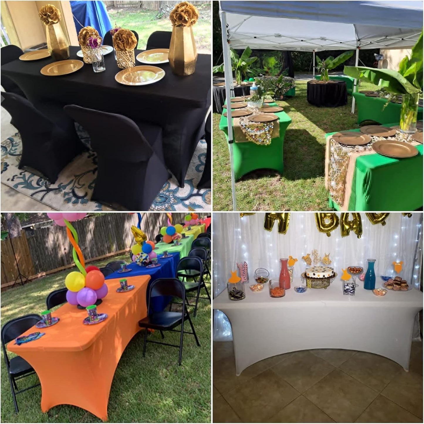 2Pack Spandex Waterproof Table Covers 4ft，Spandex 4ft Waterproof Table Cover for Party,Wedding, Banquet, and Events(Black)